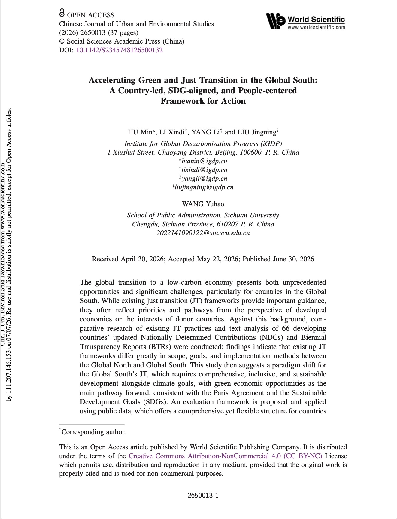 Accelerating Green and Just Transition in the Global South